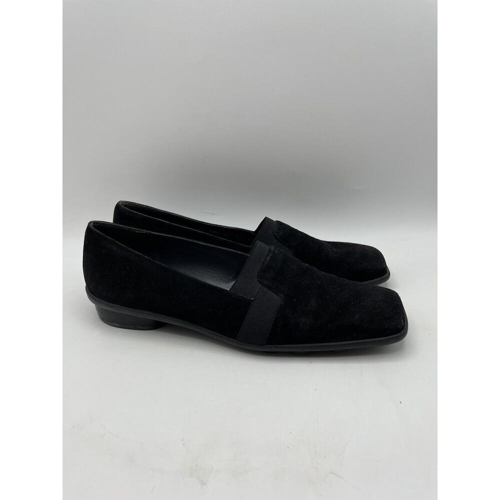 Stuart Weitzman Slip On Block Heel Square Toe Black Suede Size 8.5 AA Narrow